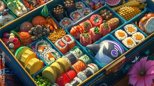 Colorful sushi bento box for japanese cuisine themed designs