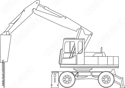 vector illustration sketch design drawing of concrete crushing drill heavy equipment vehicle for construction industry projects