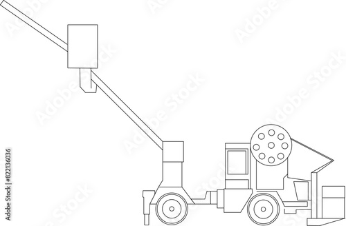 vector illustration sketch design drawing of heavy equipment lift truck for working at height for construction industry projects