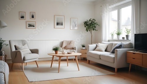 Cozy living room with furniture in Scandinavian style