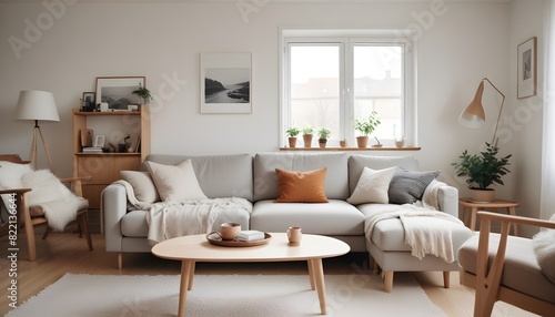 Cozy living room with furniture in Scandinavian style