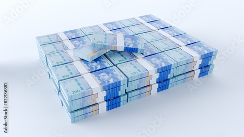 3D Moroccan Dirham isolated on white background, Paper money 200 MAD.