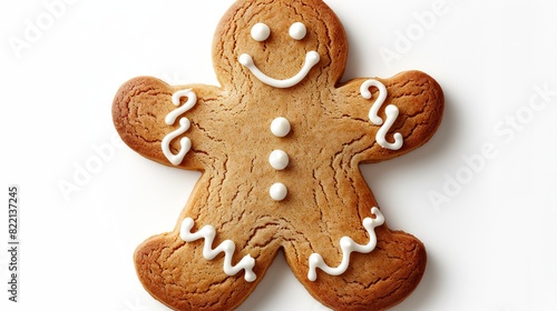 Gingerbread man cookie cutout glossy icing isolated xmas decoration whith white bacground  photo