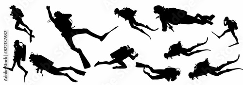 set of scuba diving silhouette.