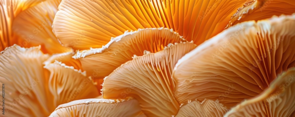 Macro image of textured mushroom caps creating an abstract natural background Macro image of textured mushroom caps creating an abstract natural background