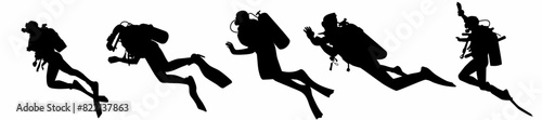 silhouette of scuba diving and free divers. 