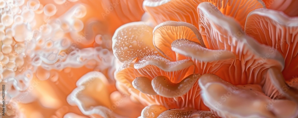 Macro image of textured mushroom caps creating an abstract natural background Macro image of textured mushroom caps creating an abstract natural background