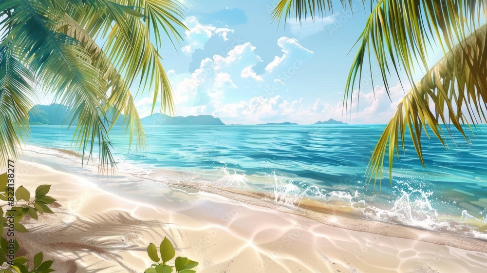 Obraz premium Painting of a Beach With Palm Trees