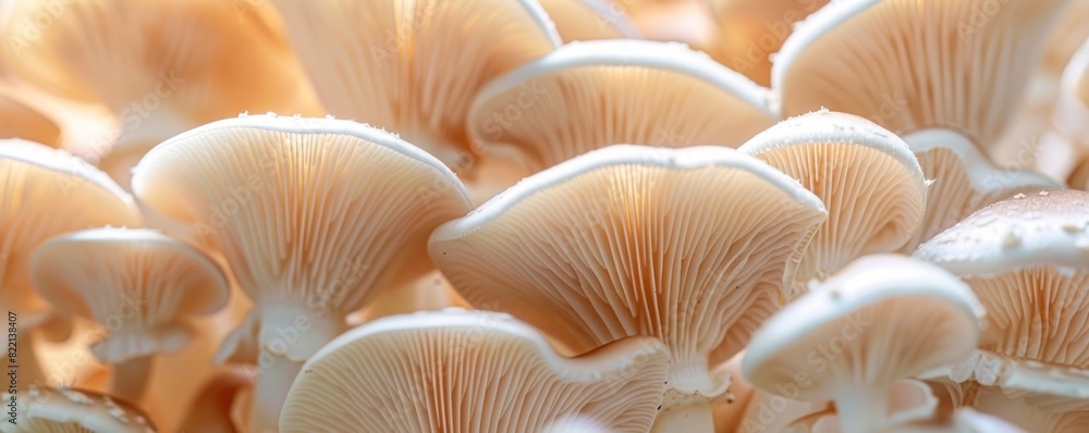 Macro image of textured mushroom caps creating an abstract natural background Macro image of textured mushroom caps creating an abstract natural background