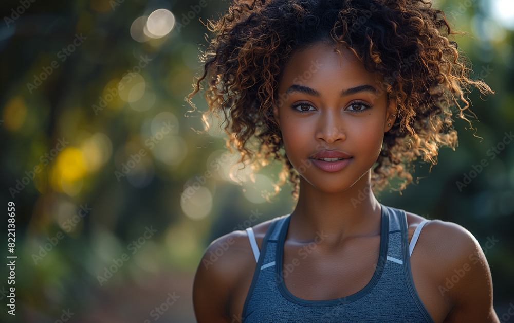 portrait photo of young afro-american runner woman exercising at the park, sharp focus portrait photo of young afro-american runner woman exercising at the park, sharp focus