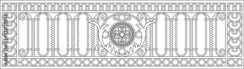 vector illustration, sketch design, drawing of a classic vintage European model of old iron fence railing