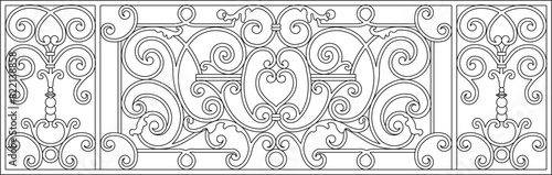 vector illustration, sketch design, drawing of a classic vintage ethnic traditional old iron fence railing