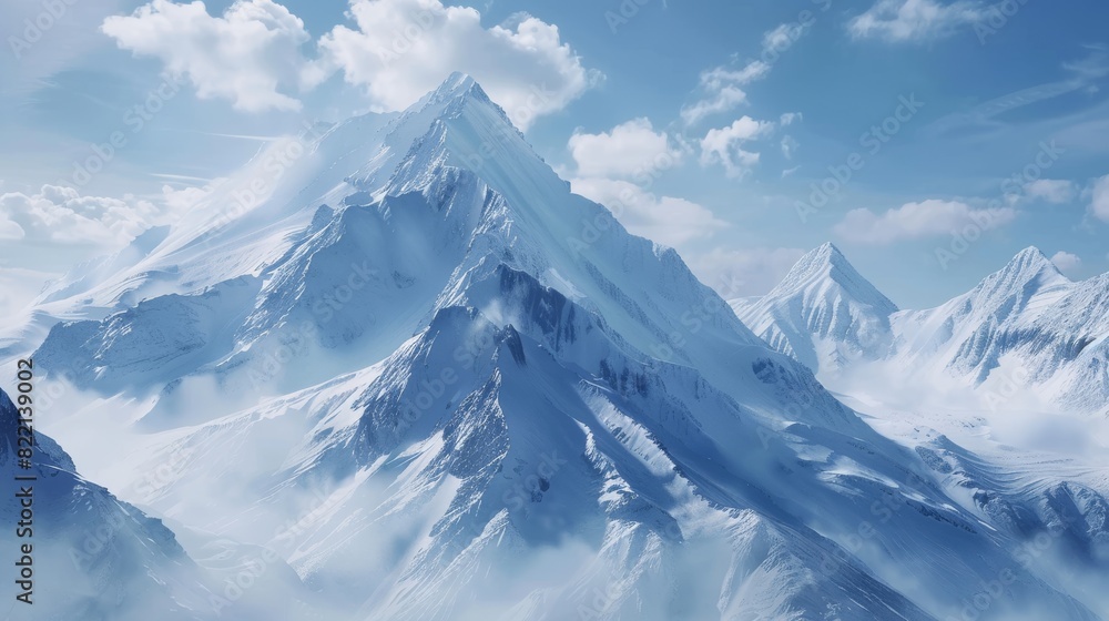 Obraz premium Mountain Painting With Clouds in the Sky