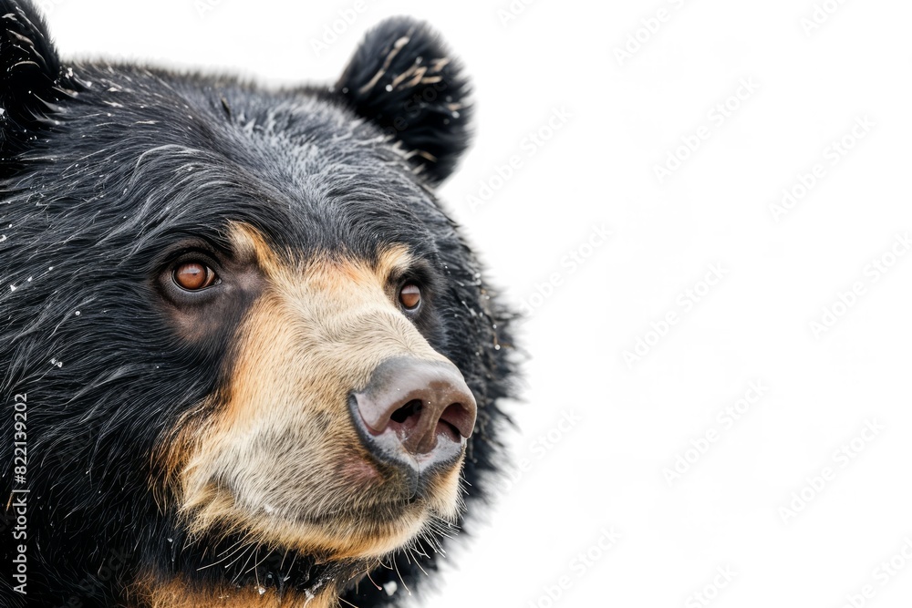 Mystic portrait of Spectacled Bear in studio, copy space on right side, Anger, Menacing, Headshot, Close-up View Isolated on white background Mystic portrait of Spectacled Bear in studio, copy space on right side, Anger, Menacing, Headshot, Close-up View Isolated on white background