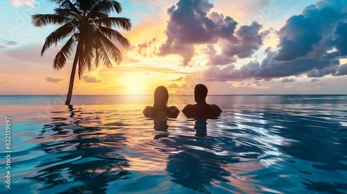 luxury travel, romantic beach getaway holidays for honeymoon couple, tropical vacation in luxurious hotel © Shahriyar