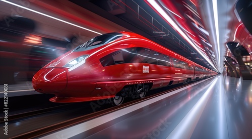 a red train in motion © Sergei