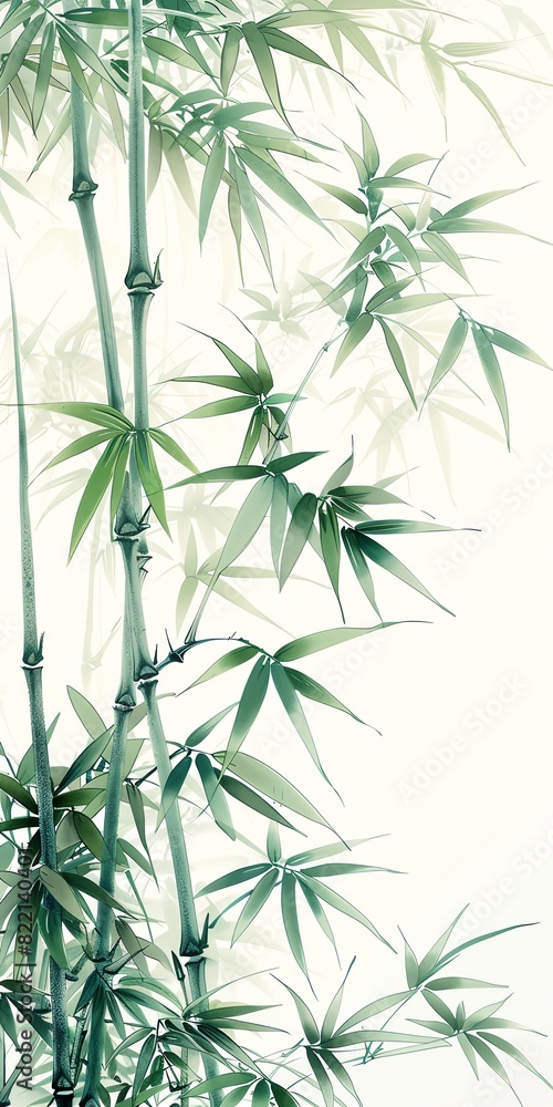 The shading of the Chinese-style paper, the pale green bamboo, the grain is faintly visible,white background