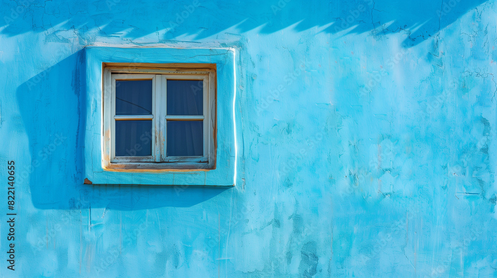 window with shutters on a blue house painted effect window with shutters on a blue house painted effect