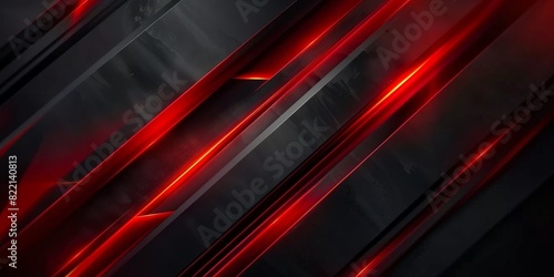  Black red background with red neon lines and geometric shapes. Dark abstract technology background Dark red black abstract geometric background, banner