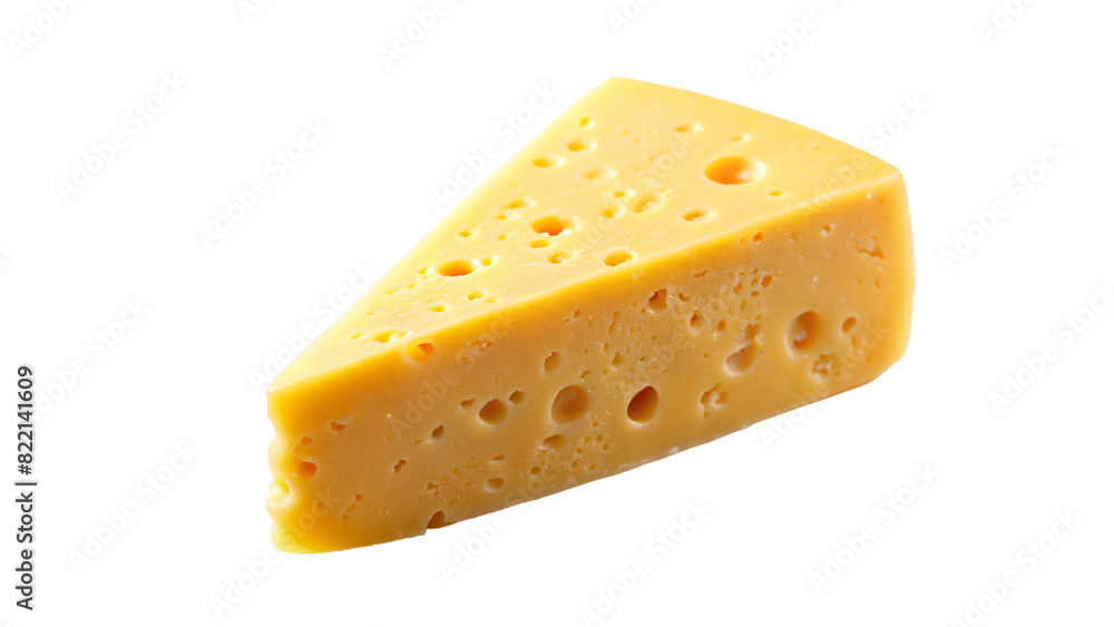 A close-up of a yellow cheese slice isolated on a white background A close-up of a yellow cheese slice isolated on a white background