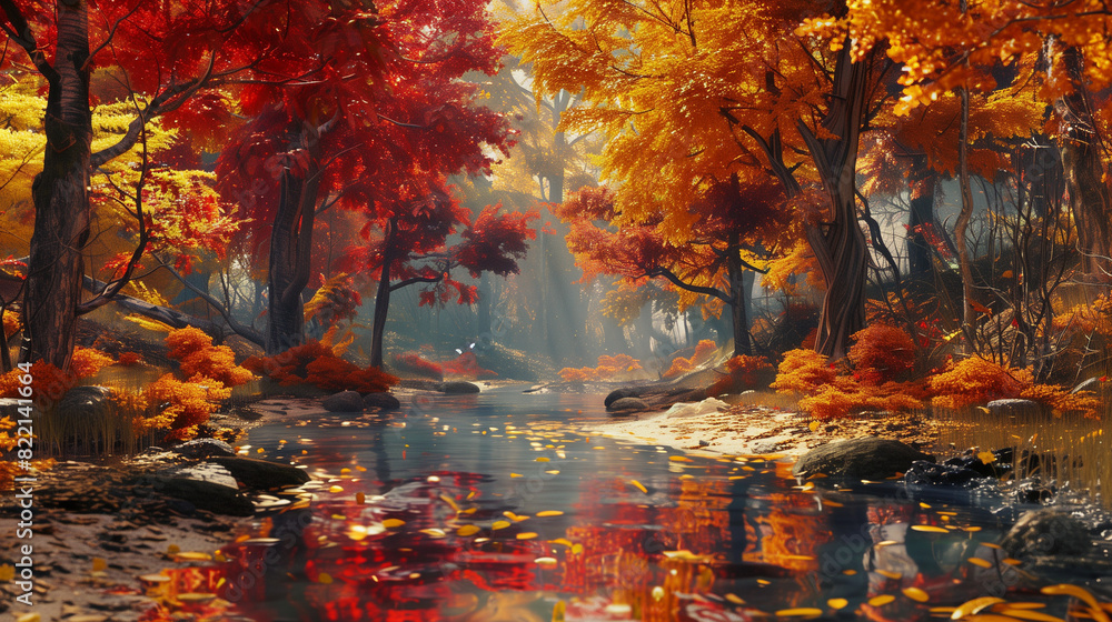 autumn in the forest with a stream of water