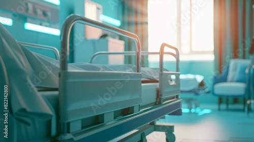 Hospital bed in the hospital ward. 3d rendering. photo