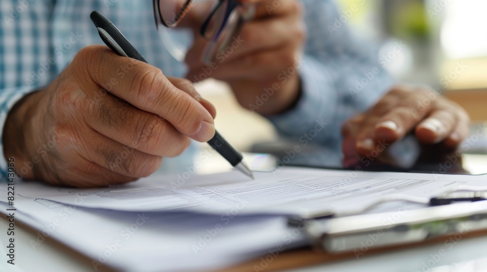 Person reviewing accounting documents for audit Person reviewing accounting documents for audit