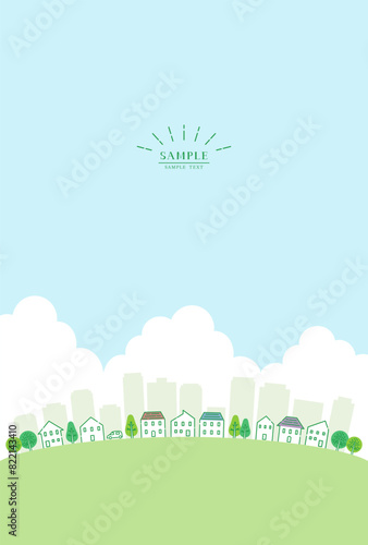初夏の町並み 縦長イラスト背景 / vector eps