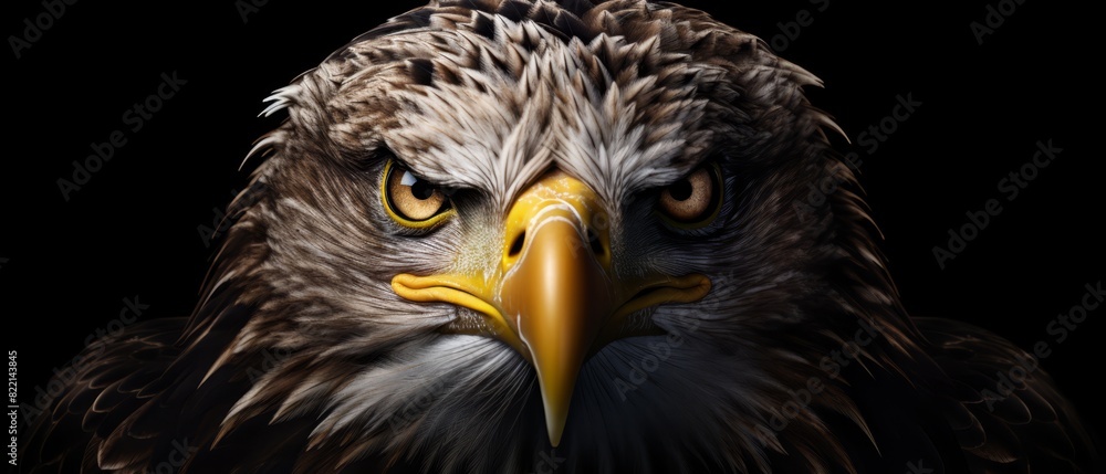 Obraz premium Majestic eagle on black background, dramatic contrast, space for text