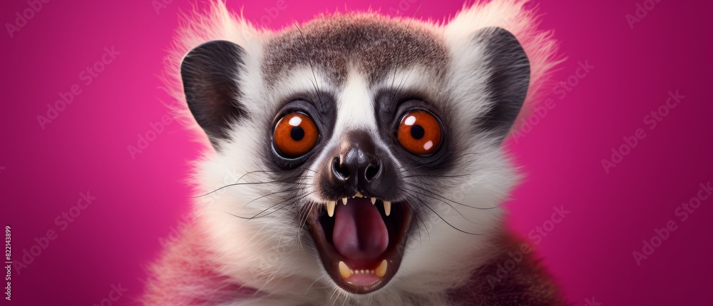 Energetic lemur on fuchsia background, vibrant colors, space for text Energetic lemur on fuchsia background, vibrant colors, space for text