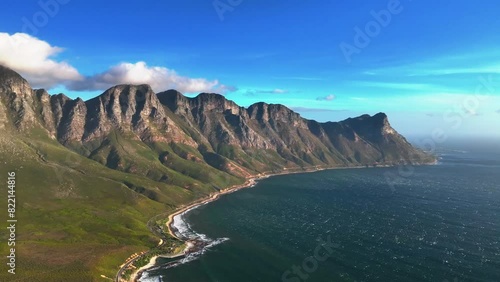 Aerial view of majestic mountain coast and ocean, Kogel Bay, Western Cape, South Africa. photo