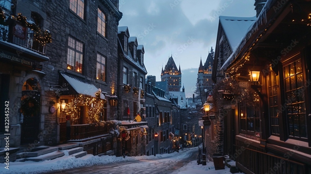 Old town area in Quebec city, Canada at twilight