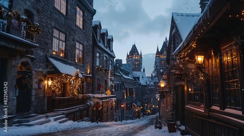 Old town area in Quebec city, Canada at twilight