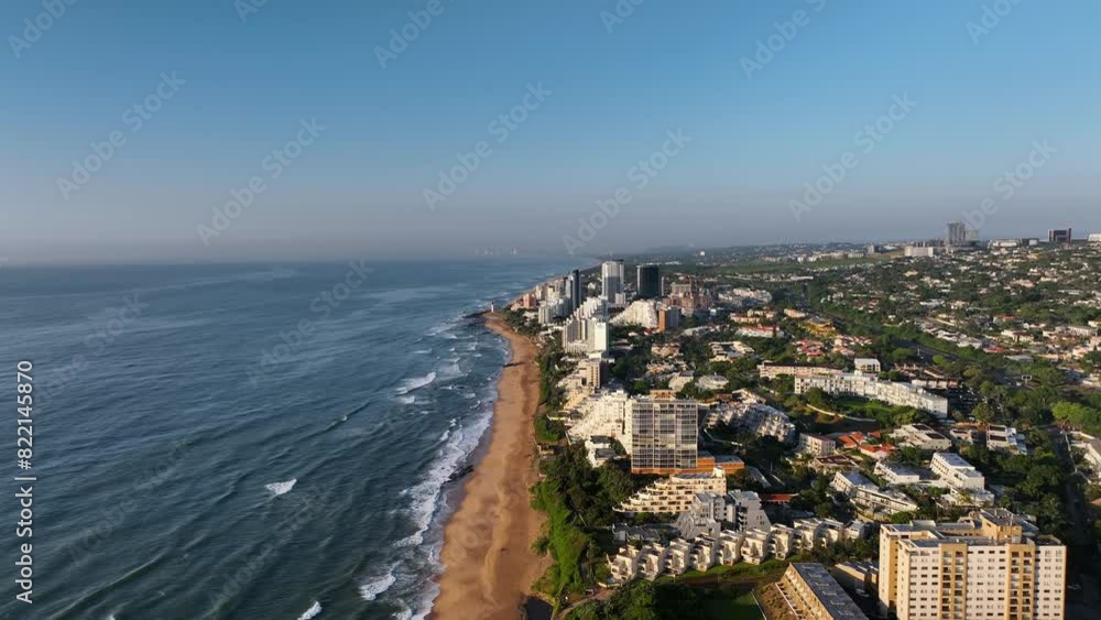 Aerial view of coastal cityscape with beach and buildings, uMhlanga, KwaZulu Natal, South Africa. Aerial view of coastal cityscape with beach and buildings, uMhlanga, KwaZulu Natal, South Africa.