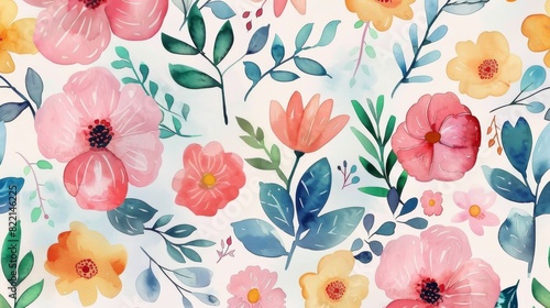 Watercolor Painting of Flowers on White Background