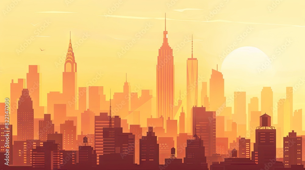 city skyline, flat, simple, vector, midday light