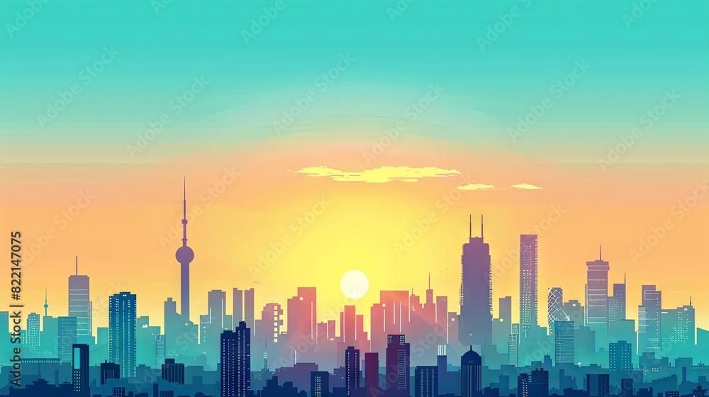 Obraz premium city skyline, flat, simple, vector, midday light