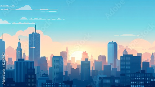 city skyline  flat  simple  vector  midday light