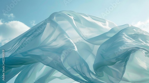 a soft translucent blue fabric against the sky flutters in the wind © kukki