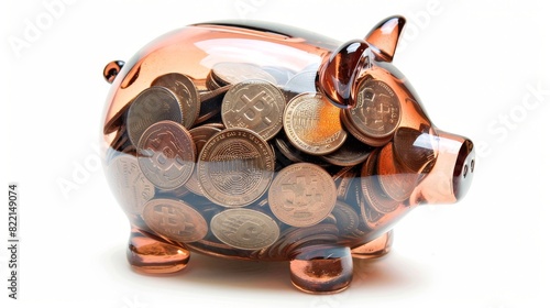 Stuffed piggy bank with coins photo