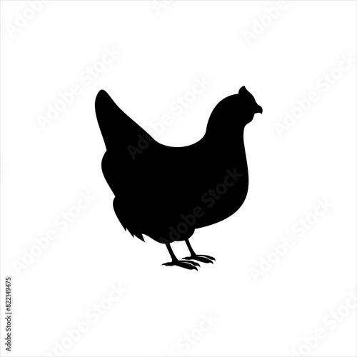 Chicken silhouette solid icon vector. Farm chicken icon. Livestock concept. Meat sign on white background. Chicken meat badge. Chicken illustration. Dairy products. Milk symbol. Butcher logo