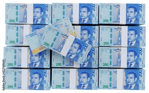 3D Moroccan Dirham isolated on transparent background, Paper money 200 MAD.