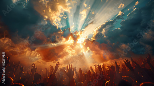 Crowd Reaching for Sunlit Sky - Generative AI