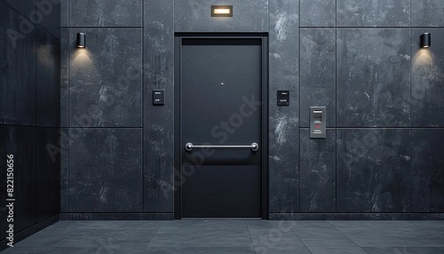 Imagine a steel office door with a sleek, powdercoated finish and a keypad lock photo