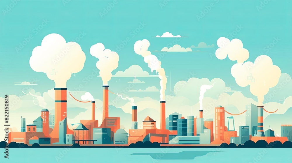 Obraz premium An industrial revolution. The air is polluted, the water is murky, and the land is barren. The factory is the source of all the pollution, and it is destroying the environment.