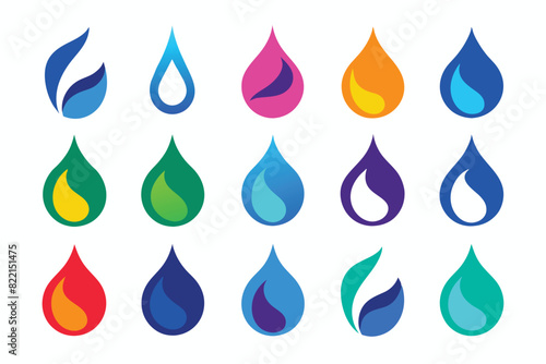 Colorful flat fresh water drop splash vector icon logo design set