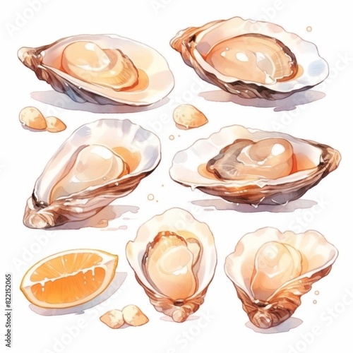 Open fresh shell raw molluscs delicious seafood shellfish collection, sea oysters fresh, isolated on white clean background.Fresh and Delicious Seafood Collection - Mouthwatering Oysters, Exquisite Sh