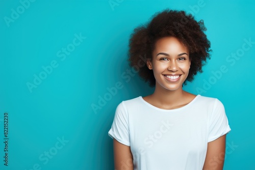 Turquoise background Happy european white Woman realistic person portrait of young beautiful Smiling Woman Isolated on Background ethnic diversity equality acceptance 