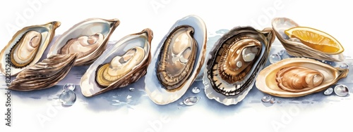 Open fresh shell raw molluscs delicious seafood shellfish collection, sea oysters fresh, isolated on white clean background.Fresh and Delicious Seafood Collection - Mouthwatering Oysters, Exquisite Sh