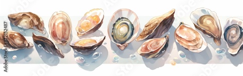 Open fresh shell raw molluscs delicious seafood shellfish collection, sea oysters fresh, isolated on white clean background.Fresh and Delicious Seafood Collection - Mouthwatering Oysters, Exquisite Sh